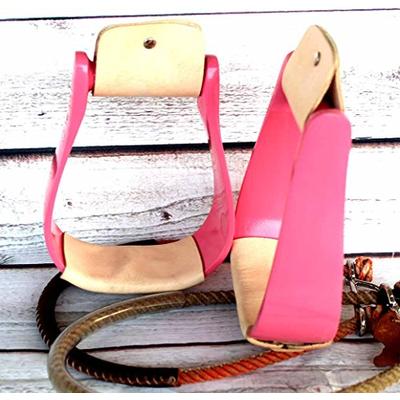 PRORIDER Western Horse Show Saddle Stirrups Pink Aluminum Leather Tread Rodeo Tack 5171