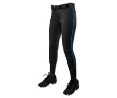 CHAMPRO Women's Tournament Fastpitch Pant with Piping Black/Royal Small