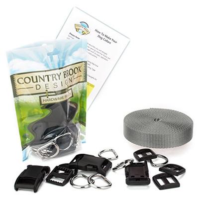Country Brook Design | 1 Inch Deluxe Dog Collar Kit with Silver Nylon Webbing