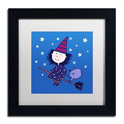 Lovely Little Witch White Matte Artwork by Carla Martell, 11 by 11-Inch, Black Frame