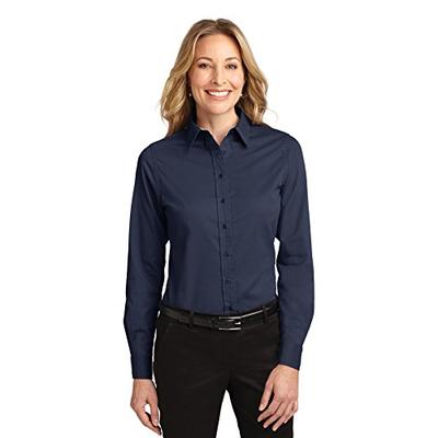 Port Authority Ladies Long Sleeve Easy Care Shirt, Navy/Light Stone, Small