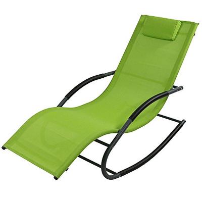 Sunnydaze Outdoor Rocking Wave Lounger with Pillow, Patio and Lawn Lounge Chair Rocker, Green