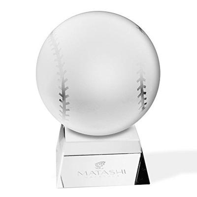 Matashi Crystal Baseball Etched Paperweight with Stand Decorative Ball Ornament for Awards, Trophy,