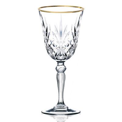 Lorren Home Trends Siena Collection Crystal White Wine Glass with Gold Band Design, Set of 4