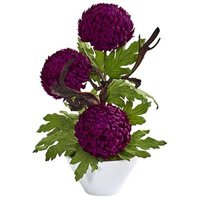 Nearly Natural 1733 Mum Artificial Decorative Bowl Silk Arrangements Purple
