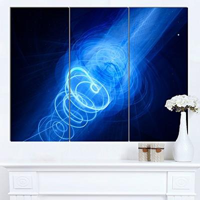 Designart New Plasma Weapon in Space - Large Abstract Glossy Metal Wall Art 36x28-3 Panels Blue
